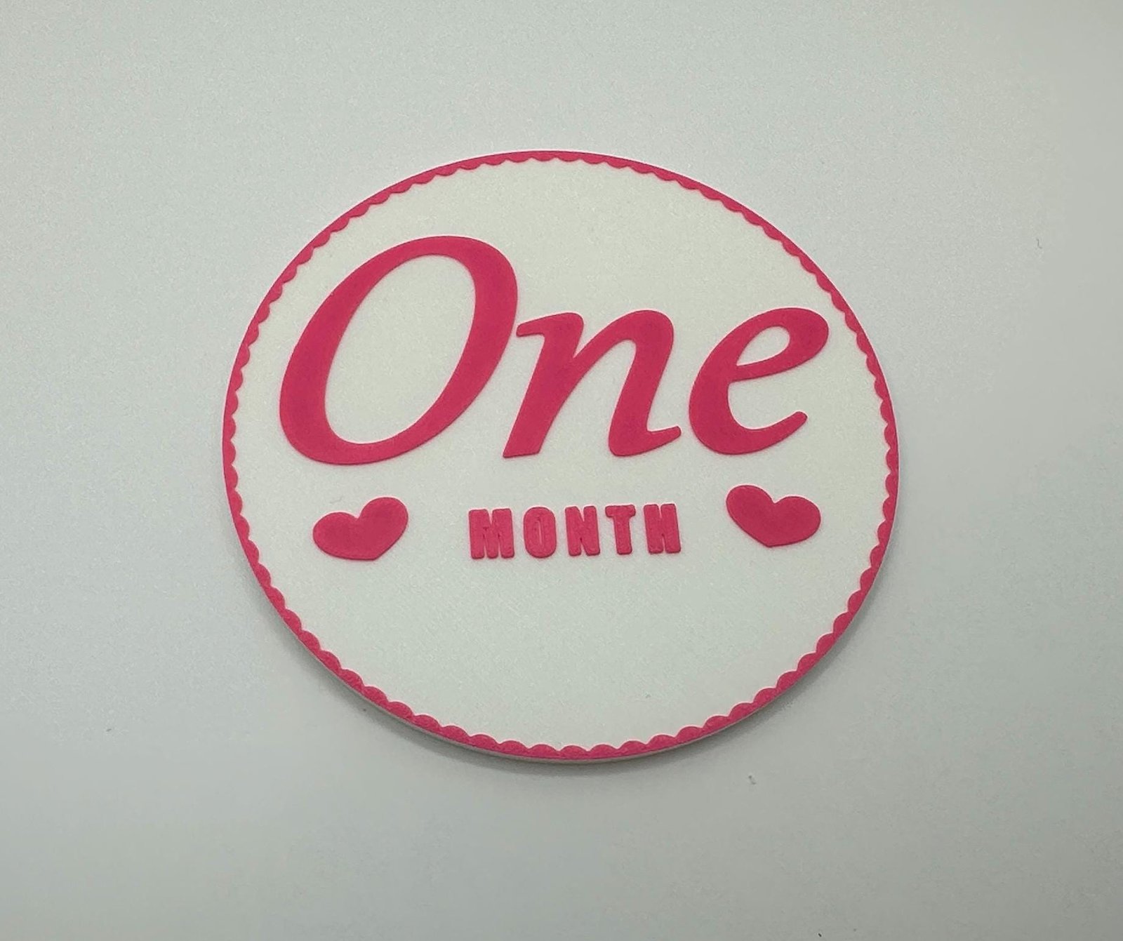 3D Monthly Milestone Markers - Includes 1x Personalized With Baby’s Name - 4” Rounds - Flowery Border - Pink and White - Image 3