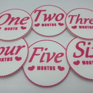 3D Monthly Milestone Markers - Includes 1x Personalized With Baby’s Name - 4” Rounds - Flowery Border - Pink and White