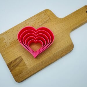 Valentines Day Graduated Heart Cookie Cutter Set - Plastic 5 Sizes, approximately 1.25” - 3.5”.  Pink PLA