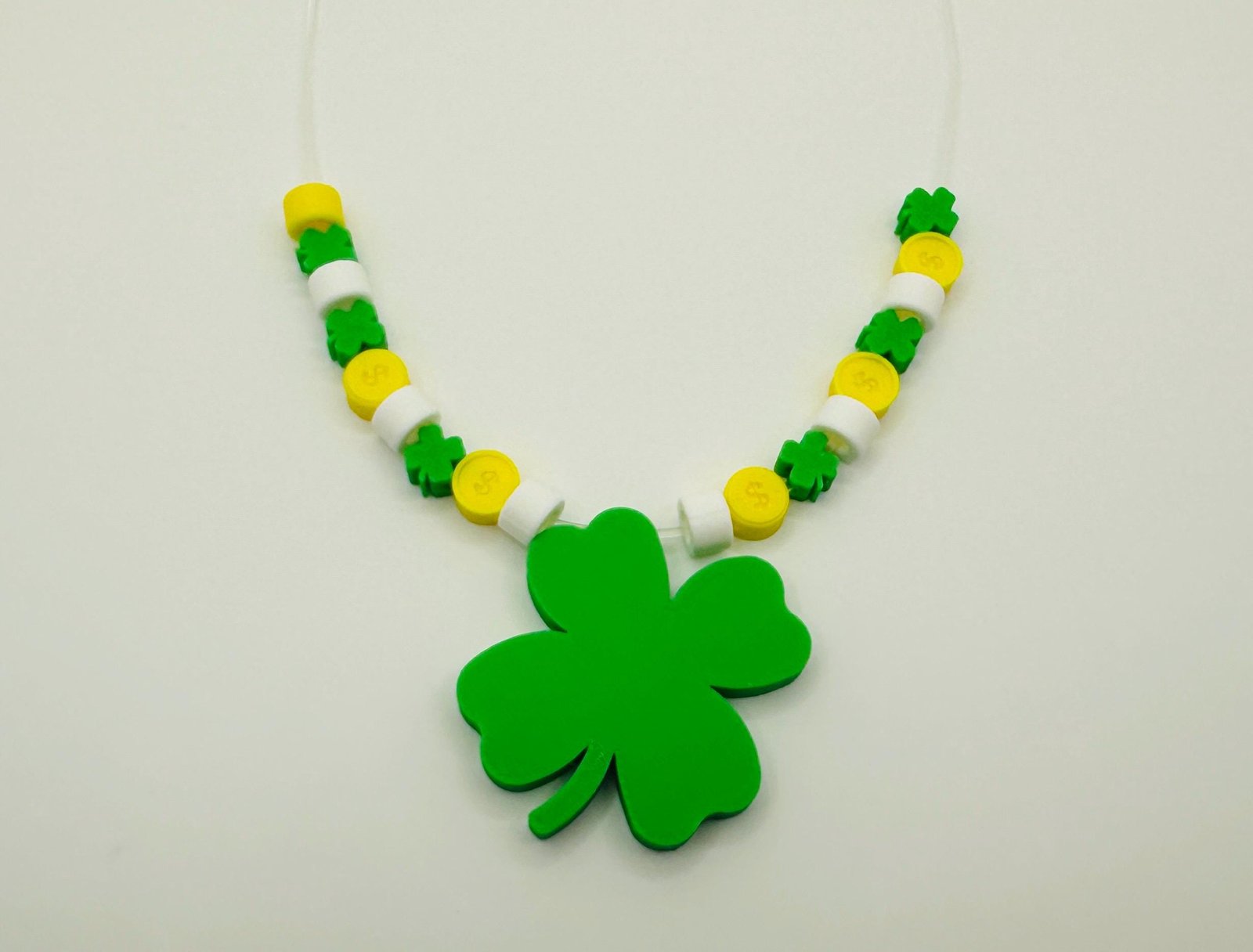 St. Patrick’s Day Necklace Kit - Kids Craft Project - 4-Leaf Clover Beads, Gold Coin Beads and Large 4-Leaf Center. - Image 2