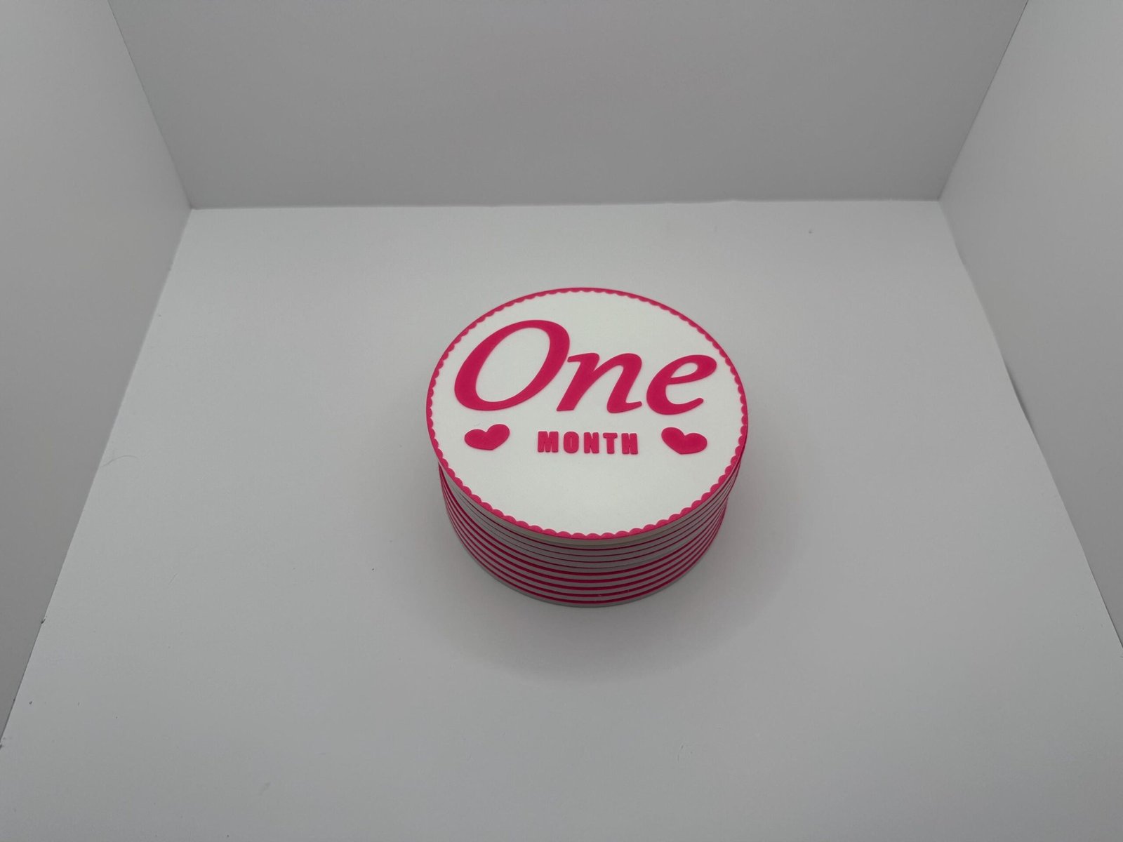 3D Monthly Milestone Markers - Includes 1x Personalized With Baby’s Name - 4” Rounds - Flowery Border - Pink and White - Image 9