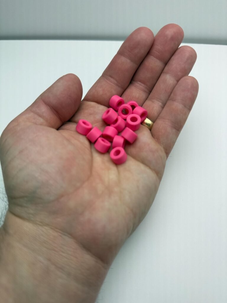 Pink pony beads, 3D printed.